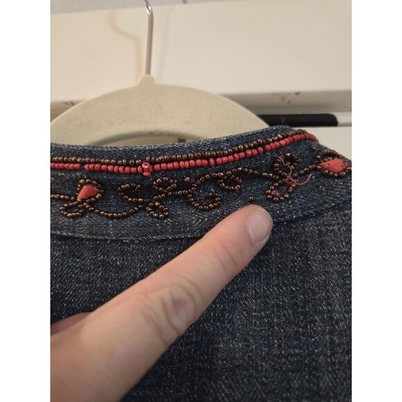 Chicos Beaded Denim Blazer Jacket Sz 3 (XL) Coral Western Boho - Picture 9 of 13